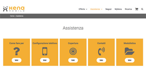 Area clienti Kena Mobile. Screenshot Screenshot sito web Kena Mobile area clienti