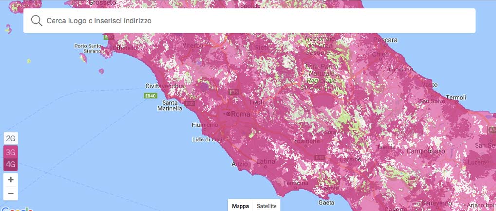 Mappa Copertura di 3 Italia