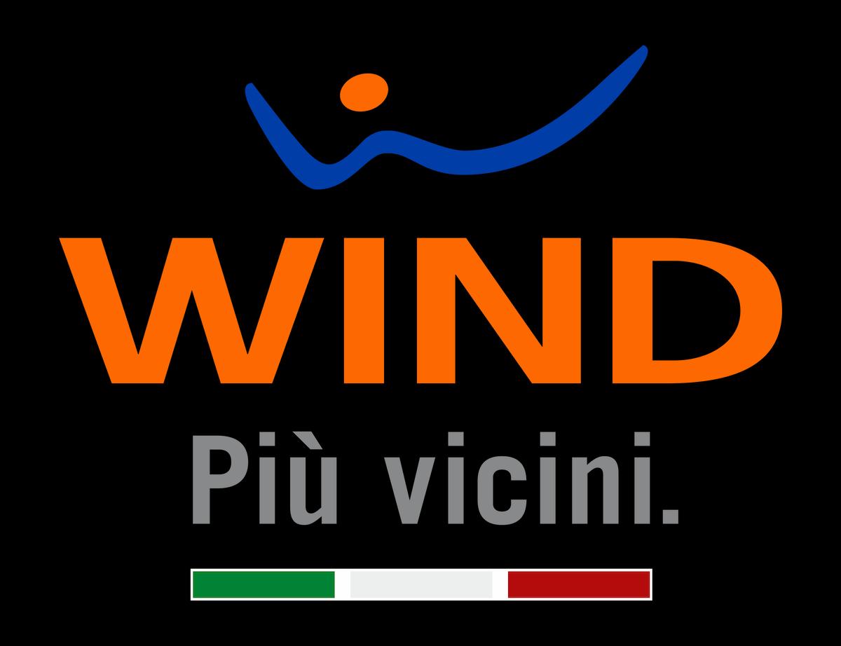 Logo di Wind su sfondo nero e claim "più vicini"