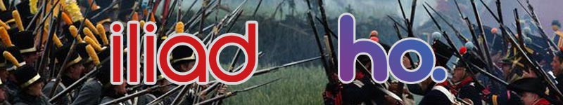 Loghi delle compagnie Iliad e Ho Mobile Battaglia Iliad Ho