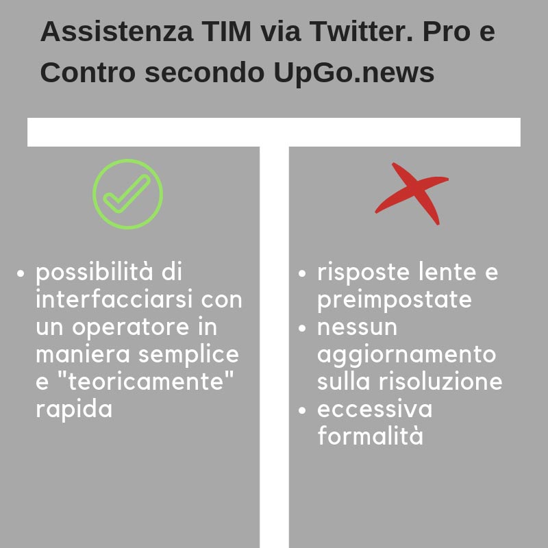 Infografica riassuntiva dei pro e dei contro del servizio di assistenza TIM via Twitter infografica assistenza TIM Twitter