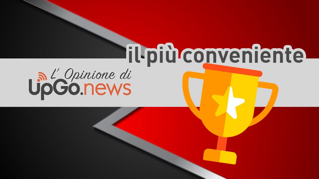 Logo di UpGo.news, coppa vincitore e "il più conveniente" Migliori offerte telefonia mobile