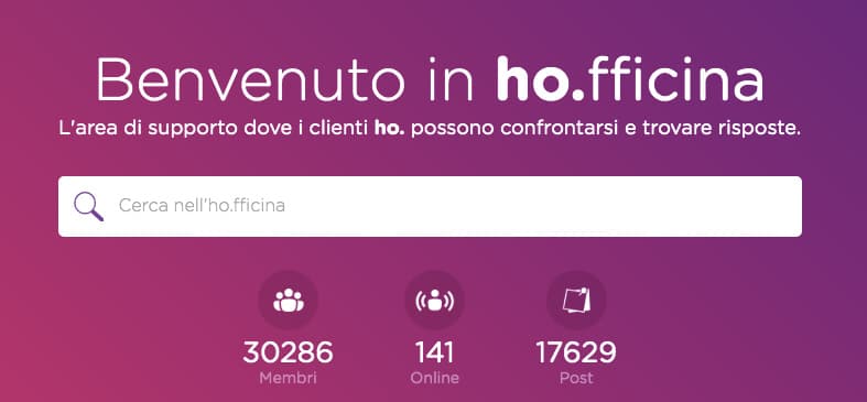 Screenshot dell'area assistenza di Ho Mobile Ho assistenza
