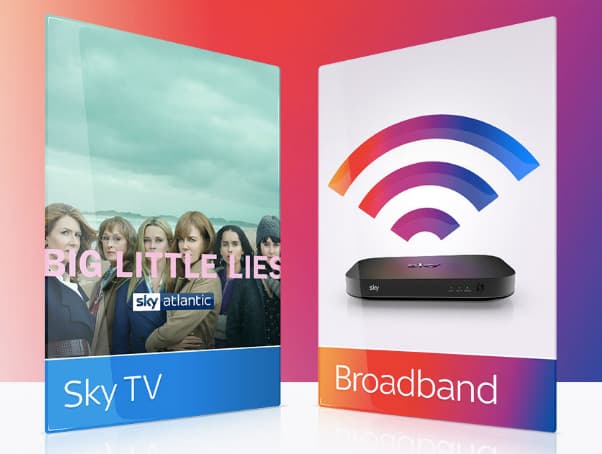 Sky Tv + Sky Broadband. Immagine pubblicitaria utilizzata nel Regno Unito dal sito ufficiale Sky Sky Fibra