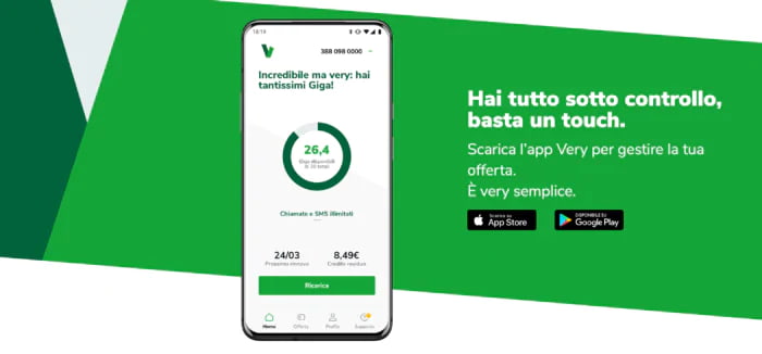 App Very Mobile, schermata Schermata App Very Mobile