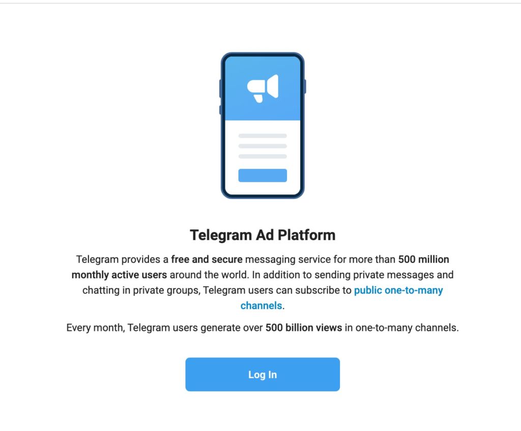 Screenshot della piattaforma pubblicitaria Telegram