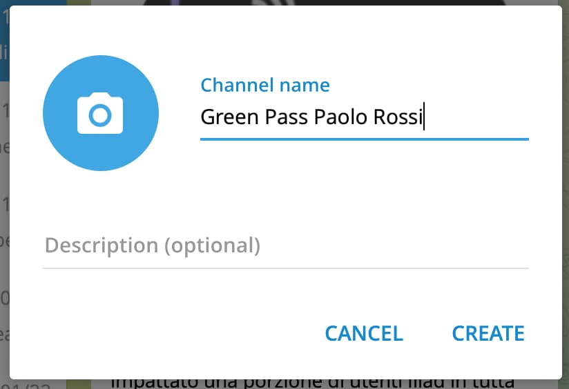 Creazione nuovo canale Telegram per Green Pass