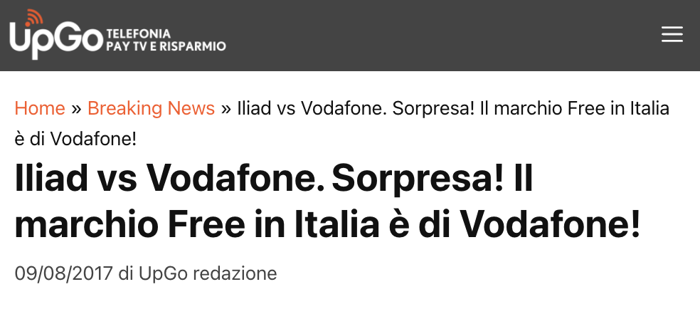 Iliad Vodafone, notizia del 2017 sul marchio Free