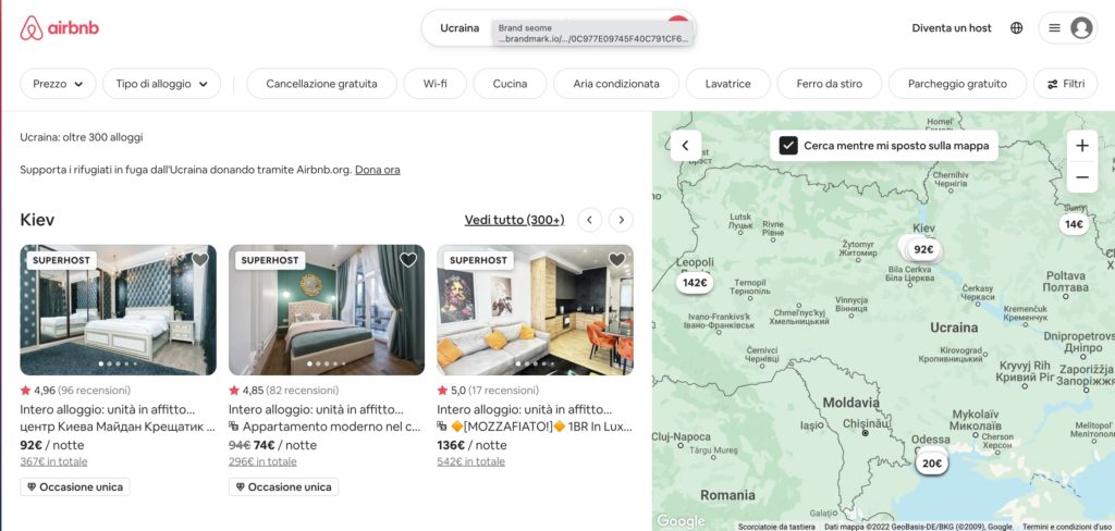 Mappa Ucraina su Airbnb