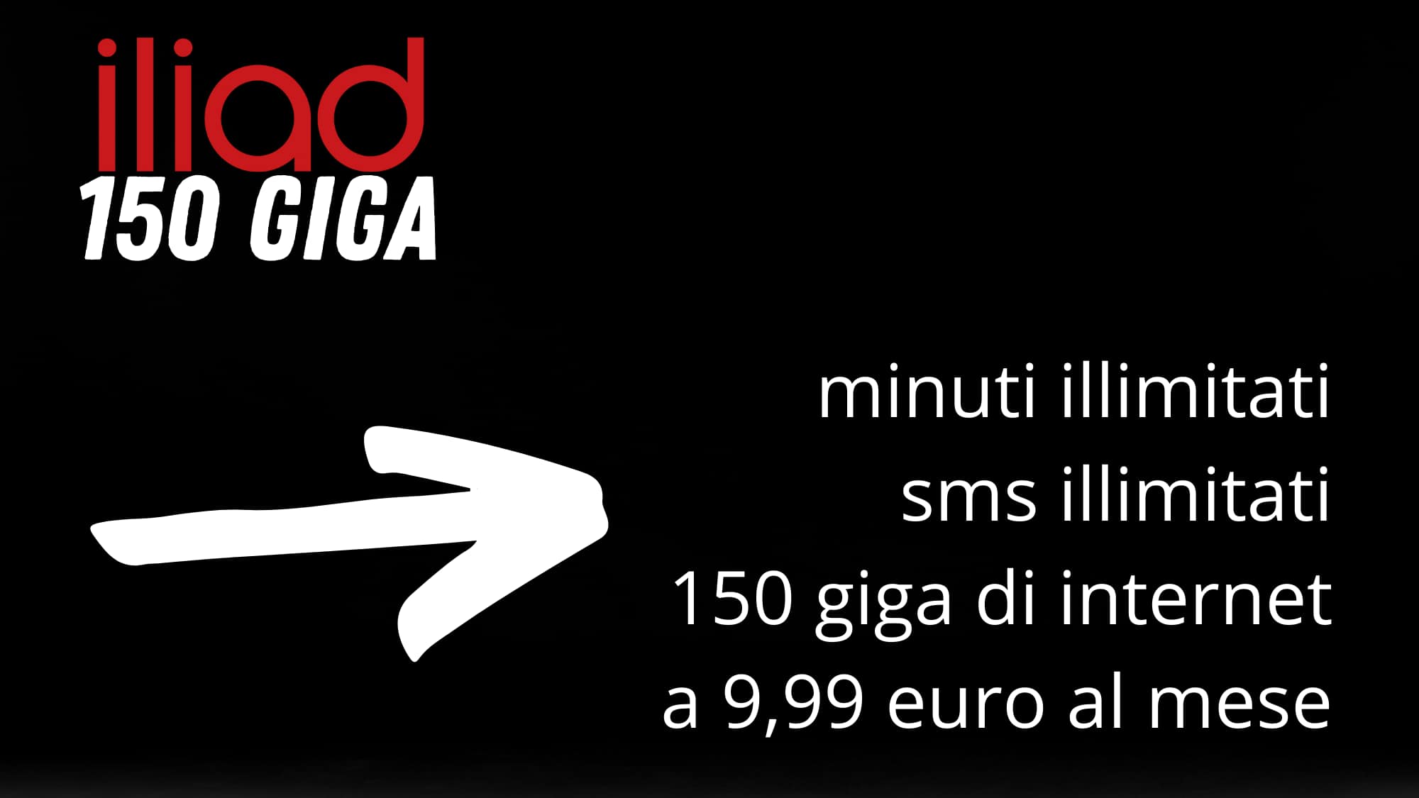 Tariffa Iliad minuti illimitati, sms illimitati, 150 giga, 9,99 euro al mese