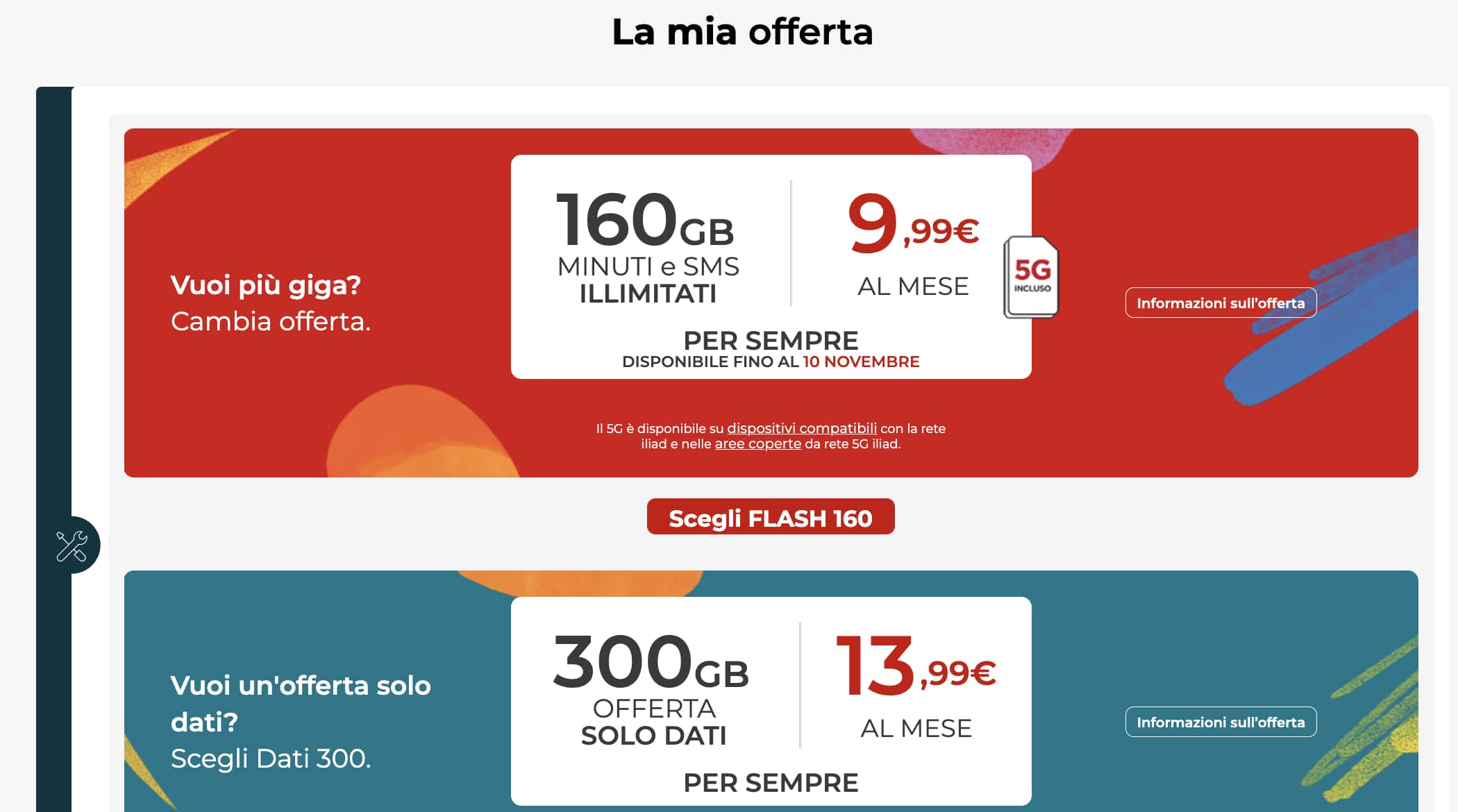 Sito Iliad nuove offerte 160 giga e 300 giga