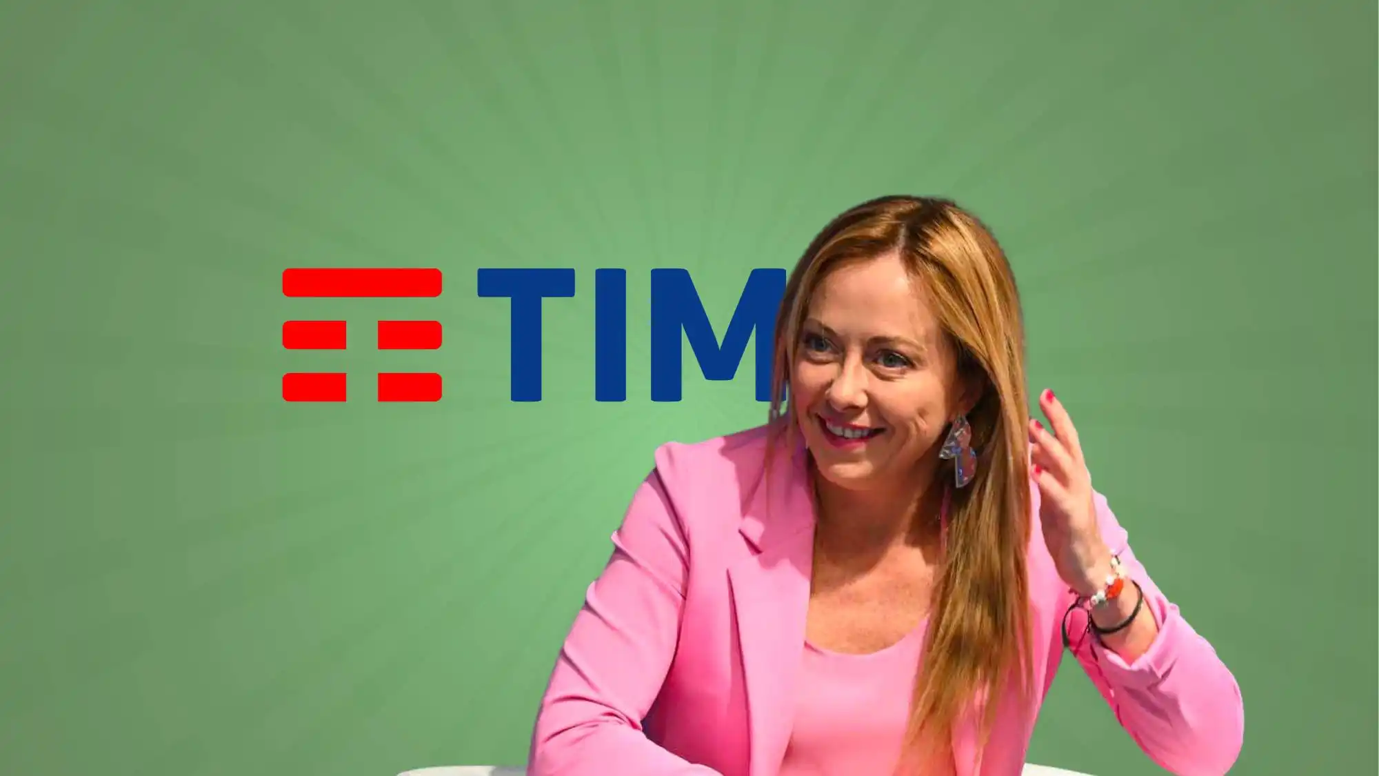 Nella foto Giorgia Meloni, primo ministro italiano e il logo di TIM